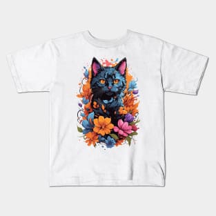 cat in flowers Kids T-Shirt